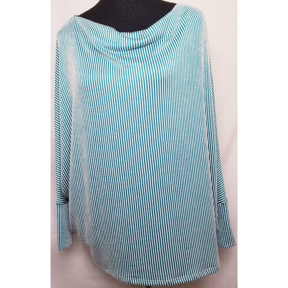 Zenana Women's Cowl Neck Long Sleeve Ribbed Batwing Top Color-Teal & White Sz S